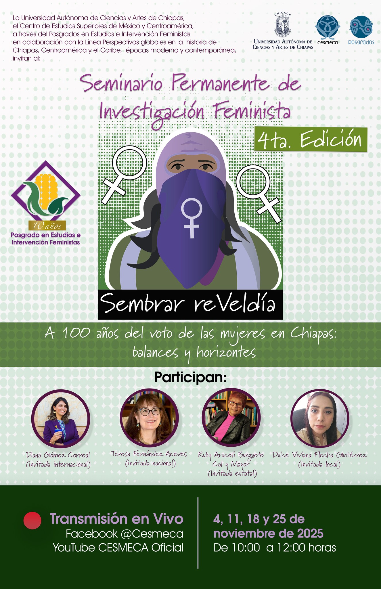 Seminario Permanente de Investigación Feminista Sembrar ReVeldía 2025. A 100 años del voto de las mujeres en Chiapas:  balances y horizontes